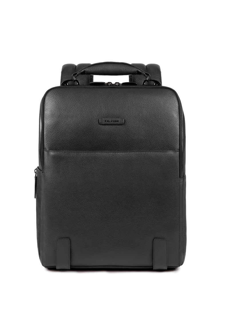 Piquadro Slim Laptop Backpack em pele preta